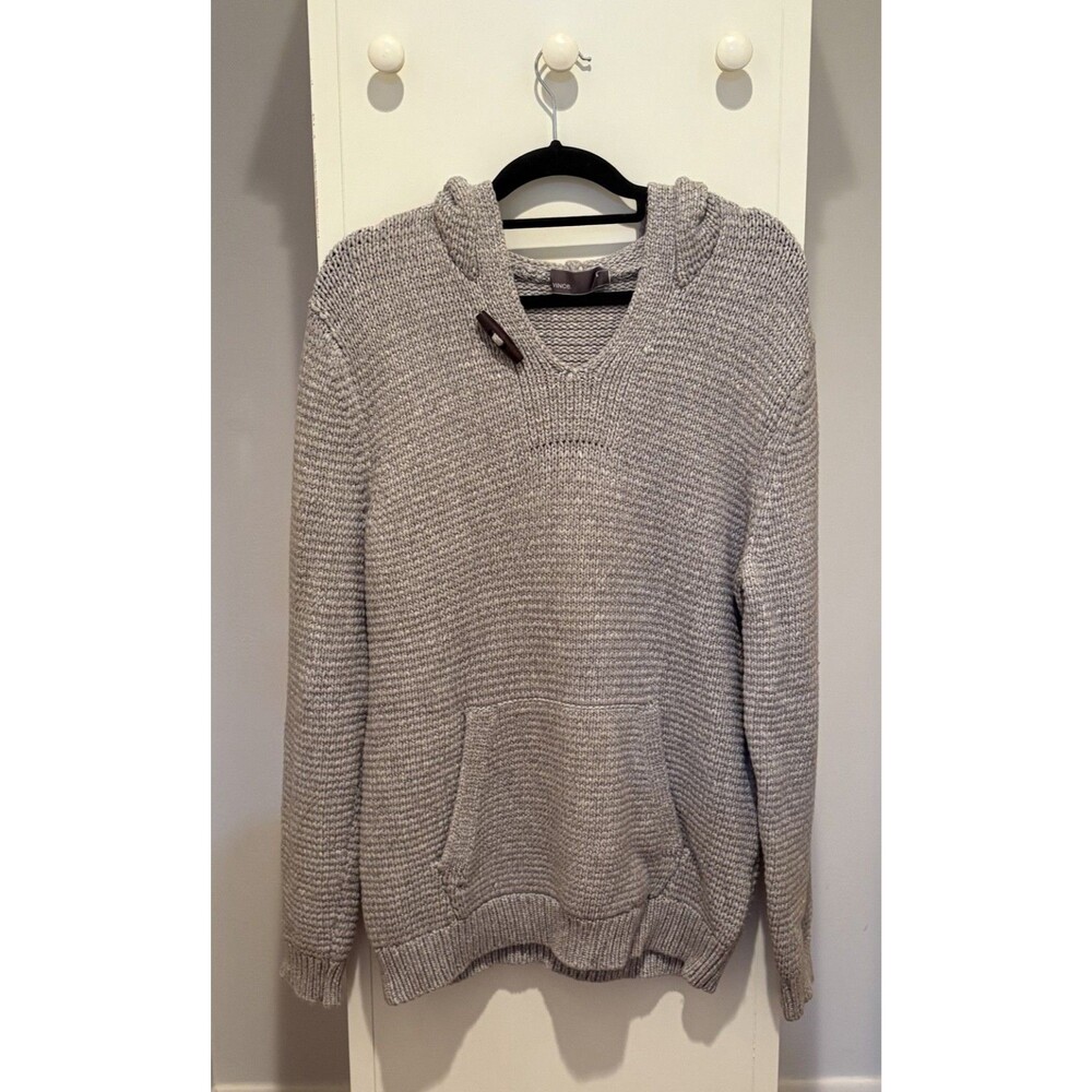 VINCE Sweater Gray Waffle Knit Pullover Hoodie with toggle Men's Medium